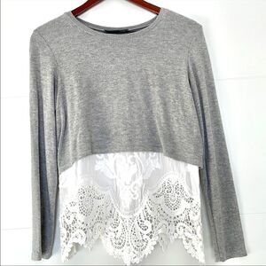 Generation Love New York Gray Crop Top Sweater with White Fits Like a Medium